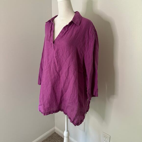 Tahari purple linen three-quarter sleeve top size 2X - Picture 3 of 13